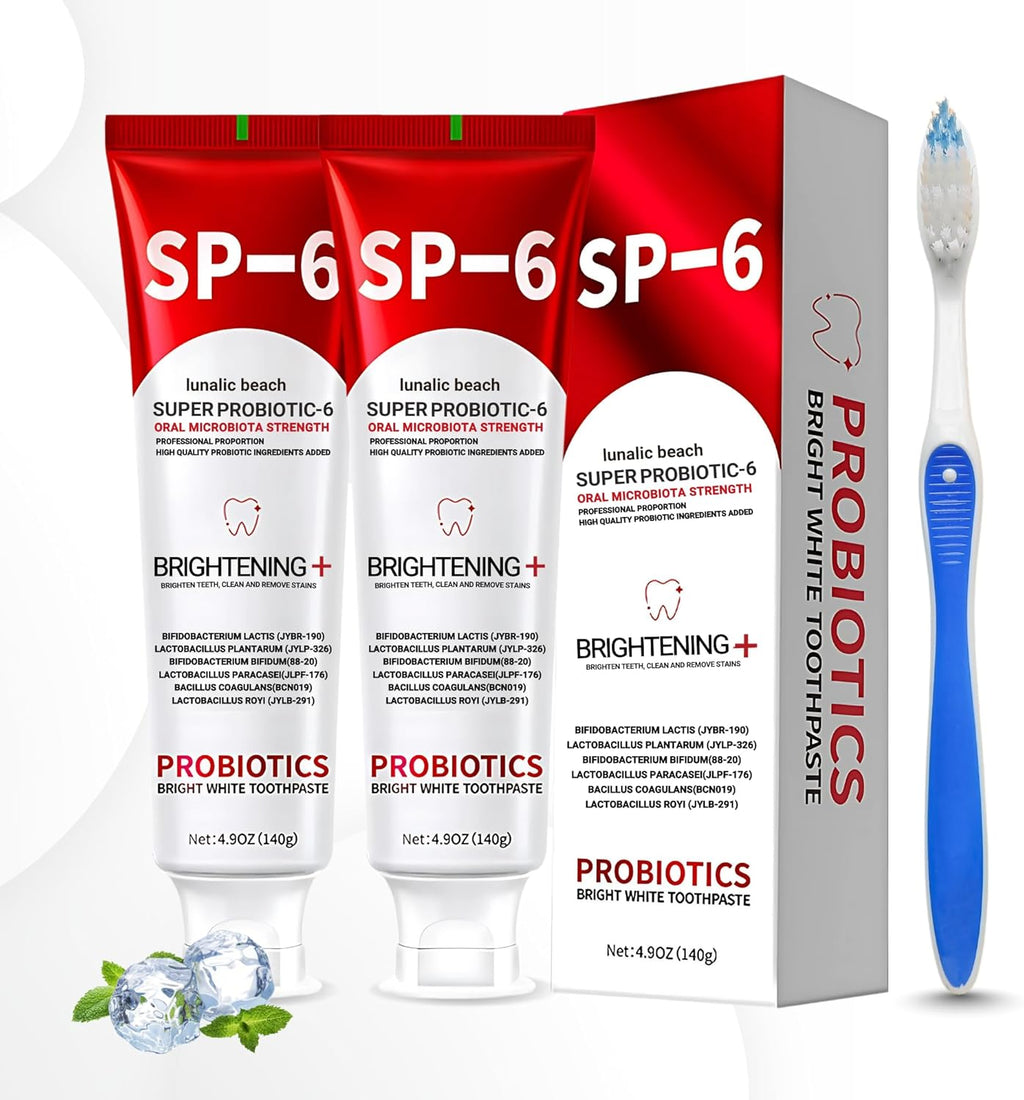 2PCS SP 6 Toothpaste for Teeth Brightening & Fresh Breath, 6 Probiotics Formula for Gum Health, Fluoride-Free, Mint Fresh Flavor, 4.9 oz (3, Mint)