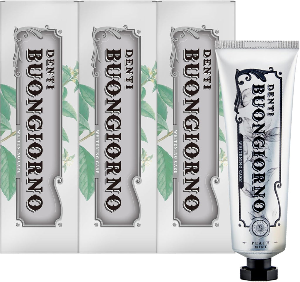 Peach Mint WHITENING Toothpaste (3 Pack) – Natural Fluoride Korean Toothpaste for Teeth Whitening, Plaque Removal, Strengthens Enamel, Paraben & SLS Free (3.52fl oz / 100g)