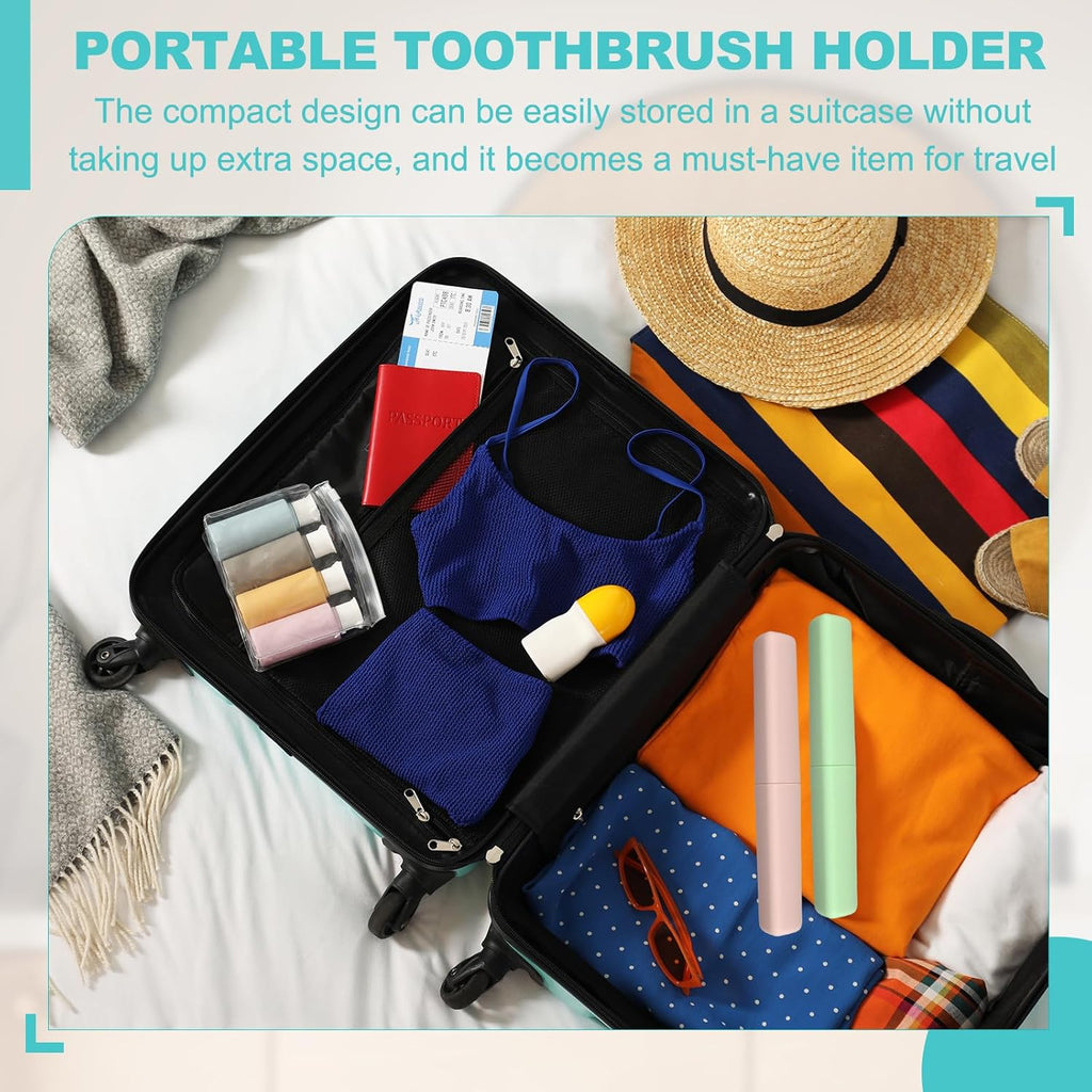 uxcell 4Pcs Travel Toothbrush Case, 8.27 x 1.38 Portable Travel Toothbrush Holder, Plastic Toothpaste Container for Bathroom, Gym, Business Trip, Camping, Beige