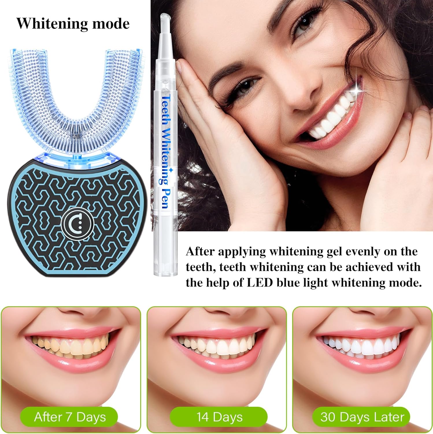 Sonic Glow Toothbrush,Sonic Brush Teeth Whitening Kit,Automatic Toothbrush Equipped with Replacement Brush Heads and Whitening Gel (Black-Blue)