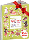 12 Months Sticker + Coloring Book (500+ Calendar Stickers for Kids & 12 Coloring Pages) Side by Side Activity Book, Fun Sticker Books, Boys & Girls Ages 2-4, 4-8, 8-10