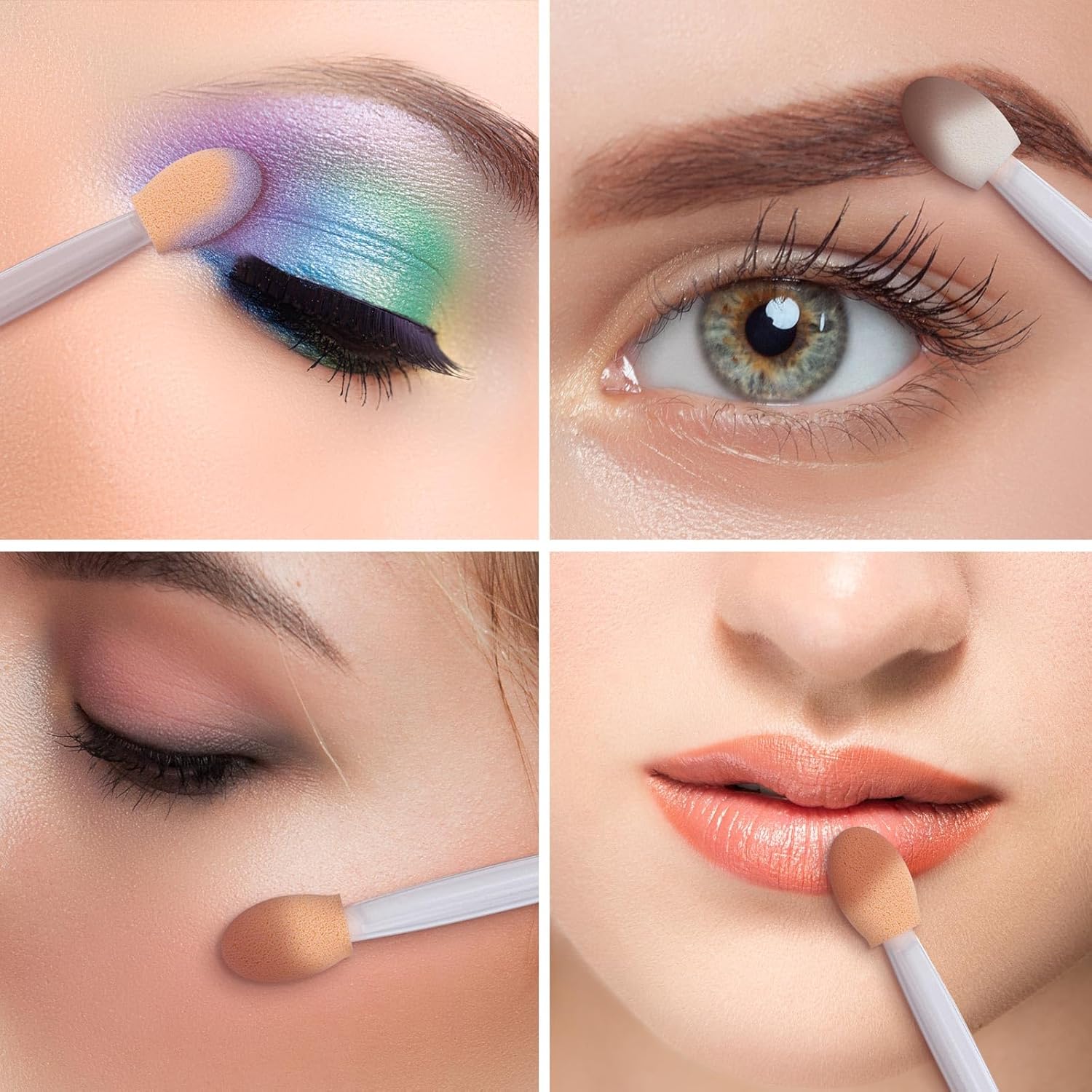 1000 Eye Shadow Applicator Disposable Foam Makeup Brush Sponge Tipped Oval Eyeshadow Applicators Dual Sides Clear