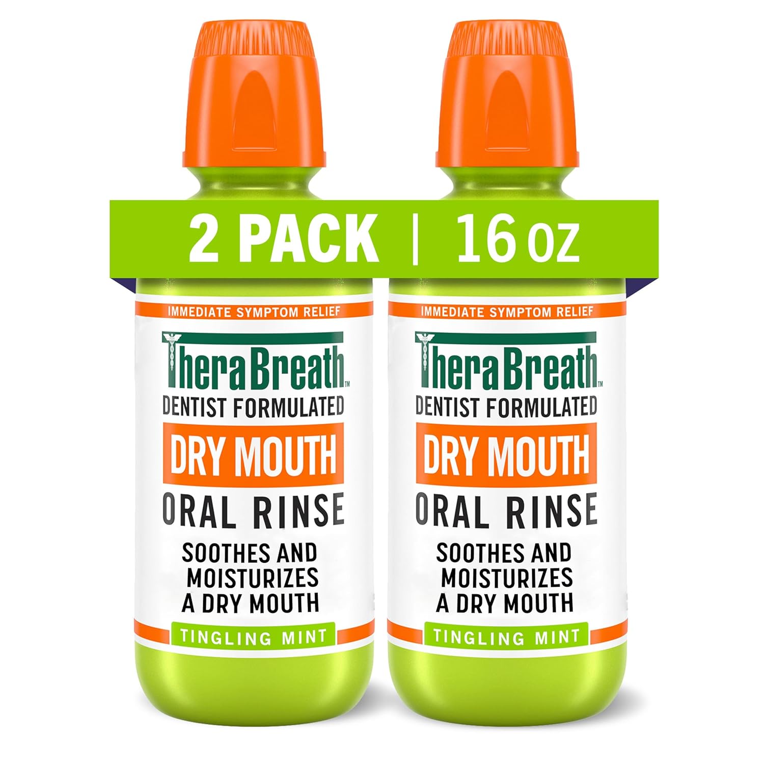 TheraBreath Dry Mouth Oral Rinse, Tingling Mint, Dentist Formulated, 16 Fl Oz (2-Pack)