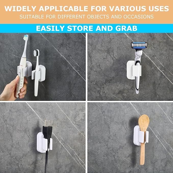 4PCS Toothbrush Holder Wall Mounted, Self Adhesive Electric Toothbrush Organizer for Bathroom, Waterproof Multi-Function Holder for Dorm, Cabinet(White)