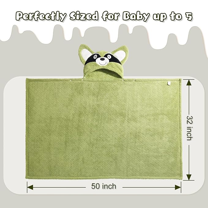 2-Pack Animal Hooded Bath Towels for Babies & Kids 0-6 Years, 50x32 Inch Ultra Soft Coral Fleece Baby Towel Set, Super Absorbent, Bath Time Essentials with Cute Animal Ears, Gift Ready