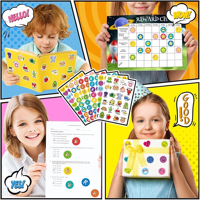 1120Pcs Motivational Reward Stickers for Kids and Students, Includes Stars, Smiley Faces, Hearts, A+, Thumbs Up, and Fun Pun Designs, Must-Have for Elementary Teachers and Homeschool Classroom