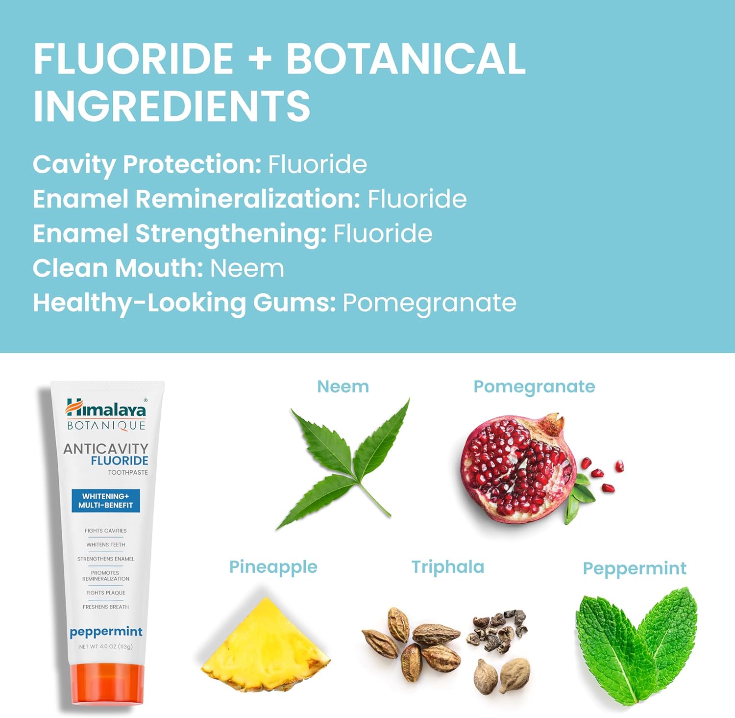 Himalaya Botanique Anticavity Fluoride Toothpaste, Fluoride with Multi-Benefit Support, Fights Cavities, Strengthens Enamel, Promotes Remineralization, Peppermint Flavor, 4 oz
