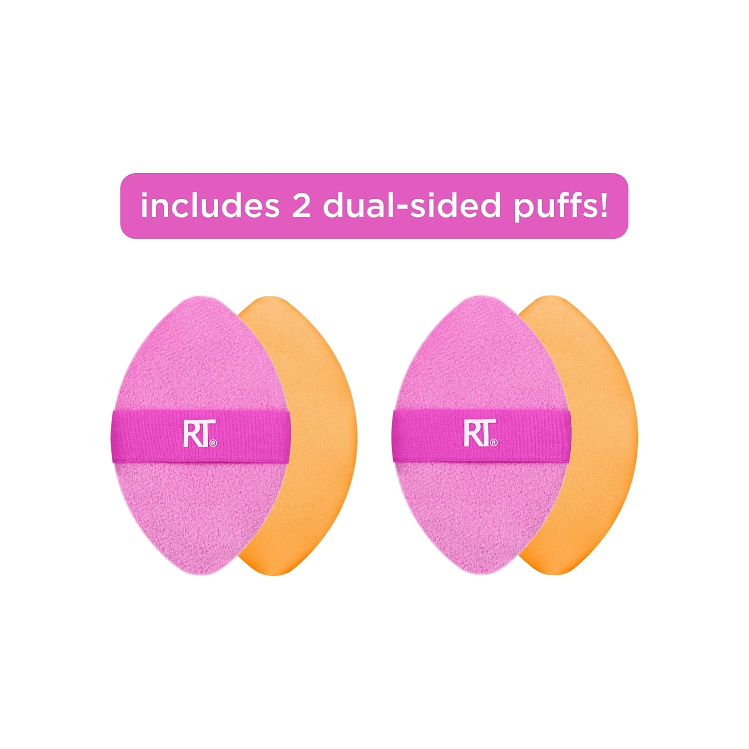 Real Techniques Miracle 2-In-1 Powder Puff 2 Pack, Dual-Sided, Full Size Makeup Blending Puff, Reversible Elastic Band, Makeup Sponge & Powder Puff, For Liquid, Cream & Powder Products, Crulety-Free