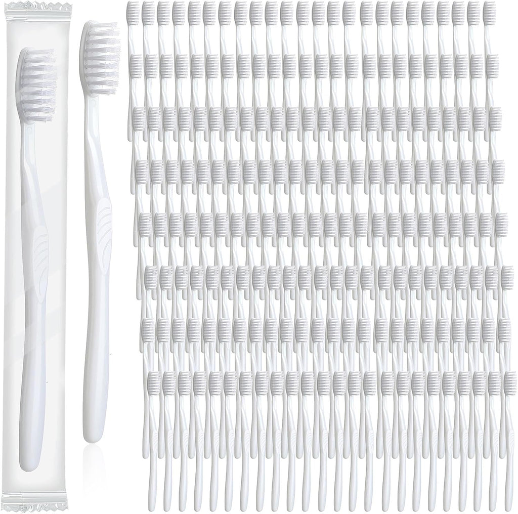 Tessco 500 Pcs Disposable Toothbrushes Individually Wrapped Soft Bristle Tooth Brush Set Travel Toothbrushes Bulk for Adults Oral Hygiene Dental Care Camping Guestroom Hotel(White)