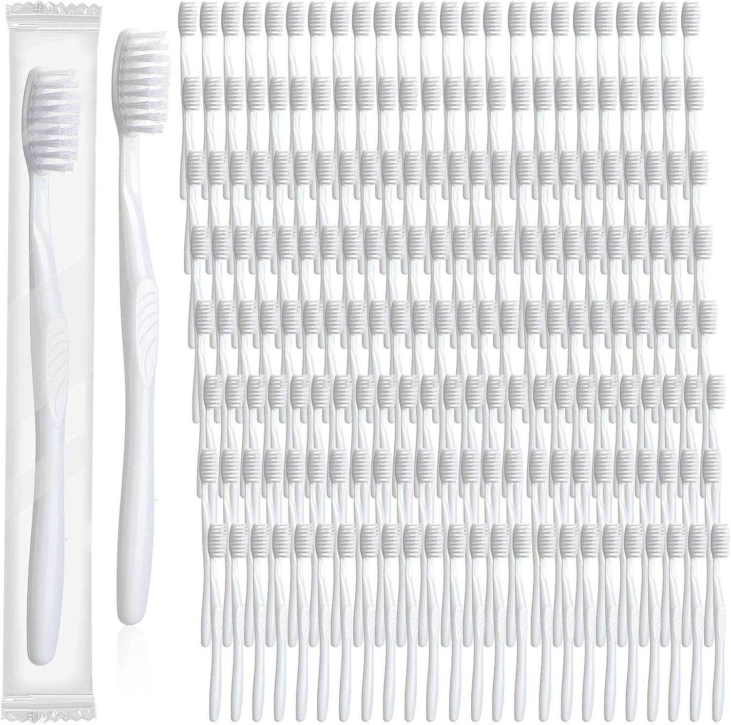 Tessco 500 Pcs Disposable Toothbrushes Individually Wrapped Soft Bristle Tooth Brush Set Travel Toothbrushes Bulk for Adults Oral Hygiene Dental Care Camping Guestroom Hotel(White)