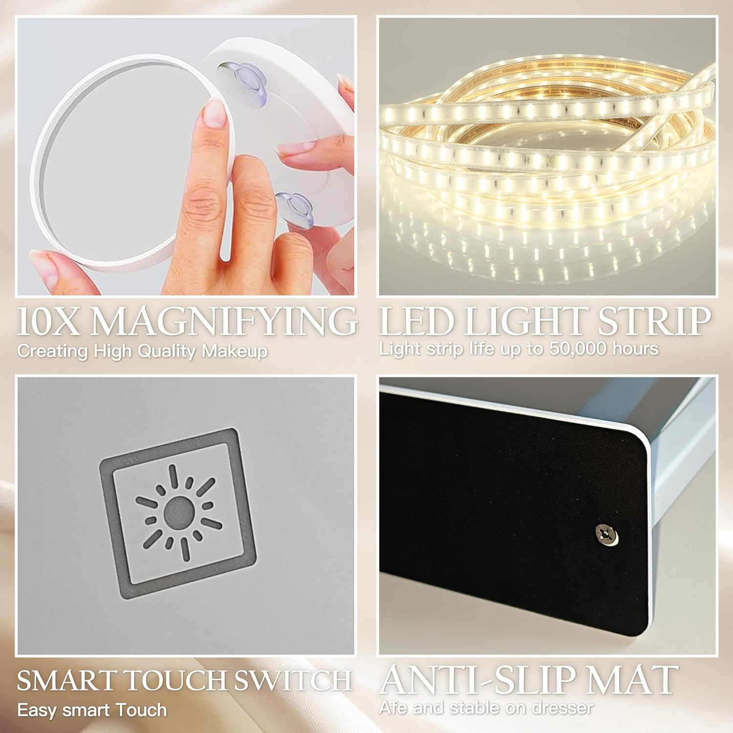 16x12 Inch Vanity Mirror with Lights, Lighted Makeup Mirror with 10X Magnification, Smart Touch 3 Colors Dimmable, Dresser Mount, Bathroom (White)