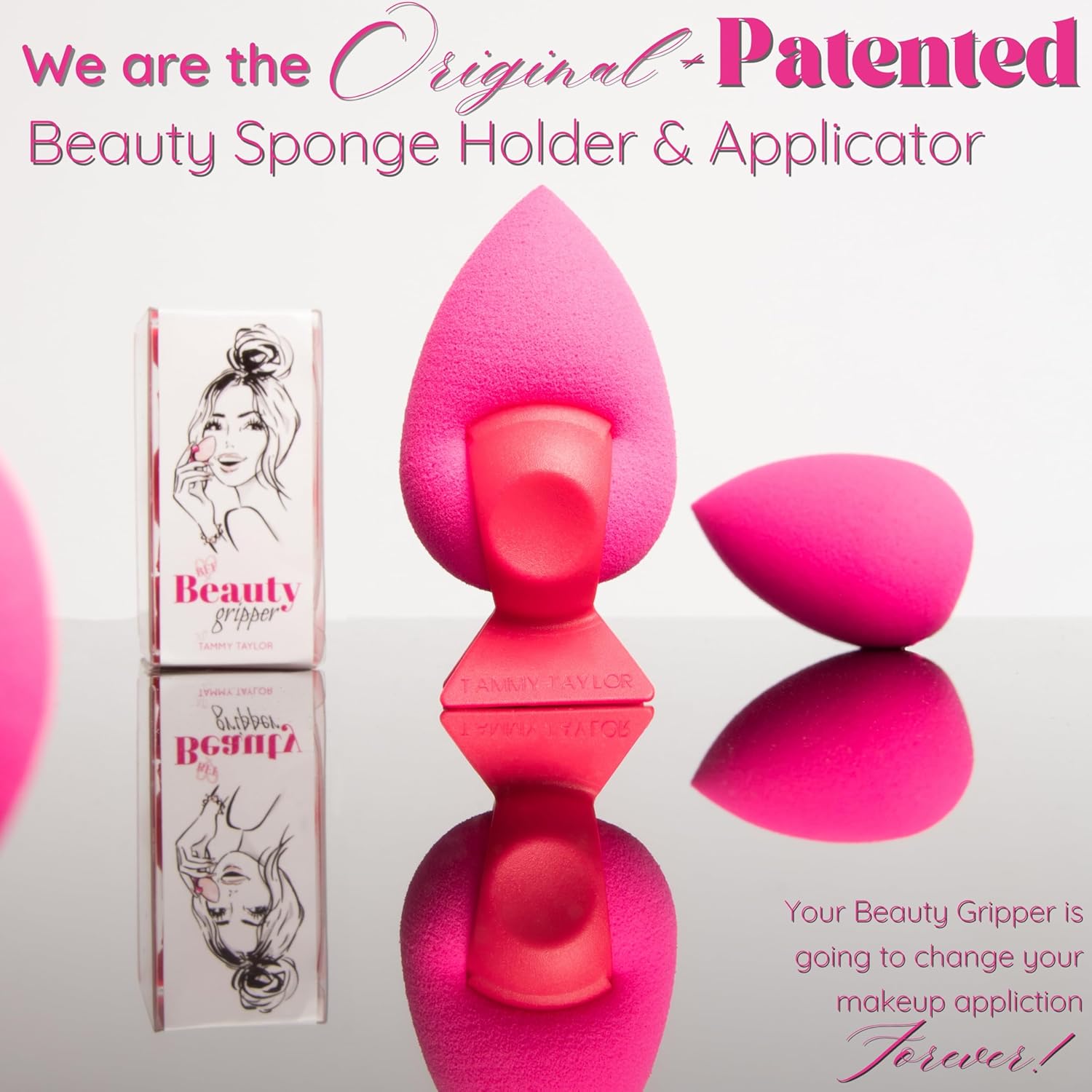Tammy Taylor Beauty Gripper and Blender - Make up Sponge Holder with a Soft Pink Makeup Applicator Sponge - Patented Design Grips all Silicone Make Up Sponges for Foundation Powder, Cream and Liquid