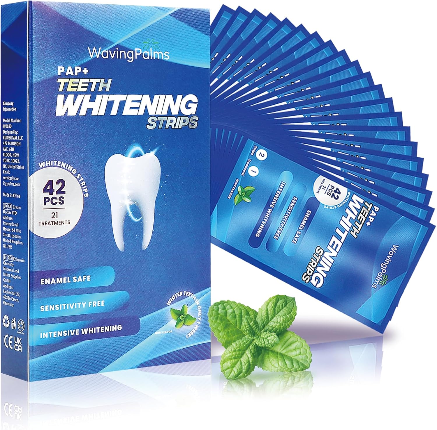 Professional Whitening Strips for Sensitive Teeth:Hydrogen Peroxide-Free Treatments - Effective & Gentle Dental Whitener (42 Count (Pack of 1), Mint)