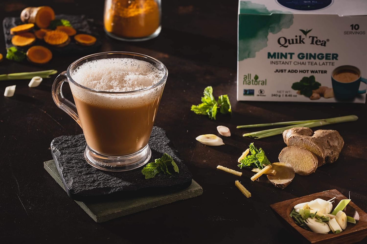 QuikTea Mint Ginger Chai Tea Latte – 10 Count, Bold Mint Ginger Flavor, No Preservatives – Just Add Hot Water