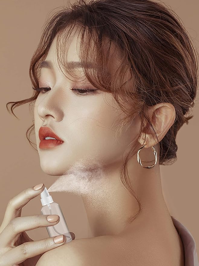 ZEROFIRE 4 Pack Spray Bottles 2oz Clear Plastic Empty Refillable Mini Spritzer for Travel, Cleaning, Gardening, Skin Care Atomizer for Essential Oils, Perfume