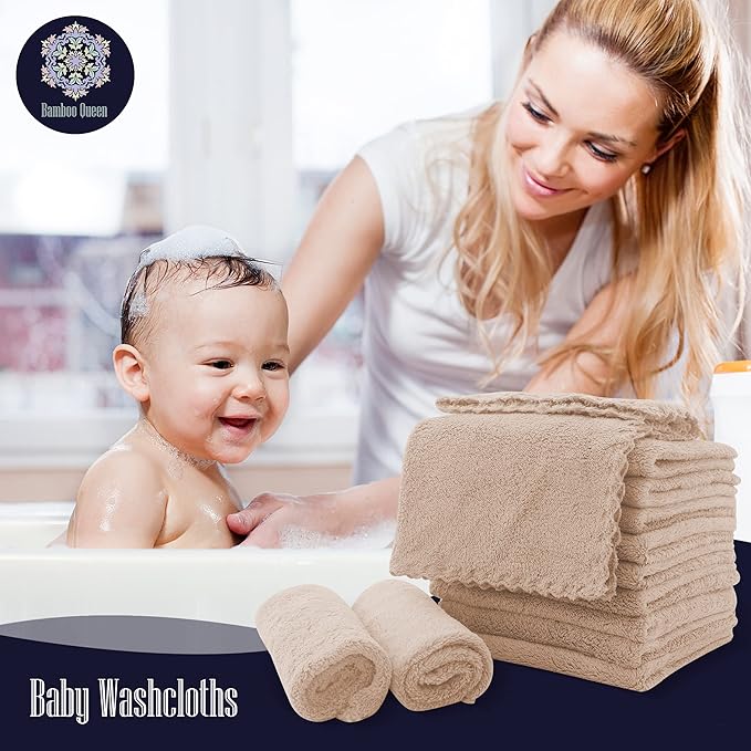 16 Pack Baby Washcloths - 10x10 Inch, Coral Fleece - Extra Absorbent and Soft Wash Clothes for Newborns, Infants and Toddlers - Suitable for Sensitive Skin and New Born - Baby Shower - Brown