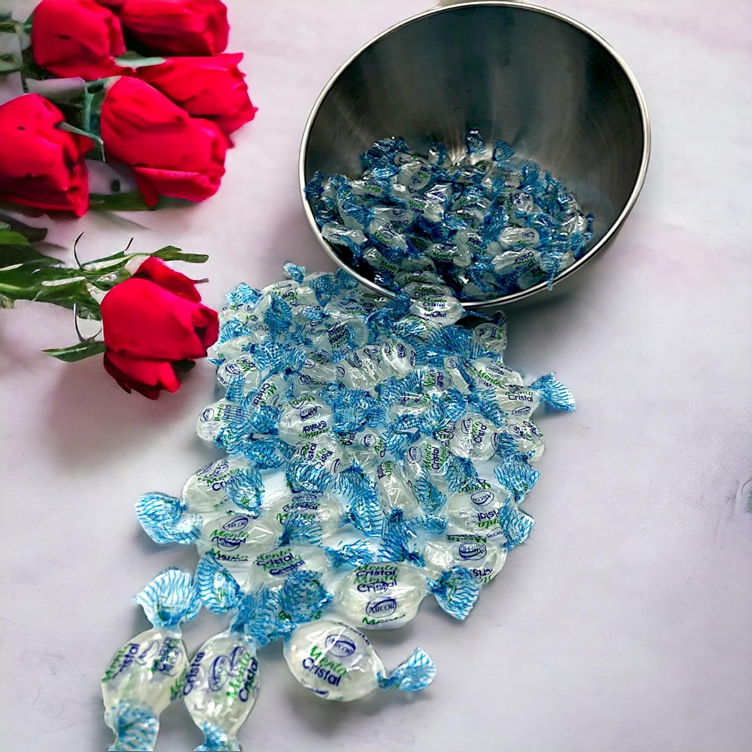 Crystal Mint Candies-1.5 lbs-Individually Wrapped Gourmet Blue Tint Hard Candy Mints for a Cool Refreshing Taste-Perfect After Dinner Mint(24 oz)