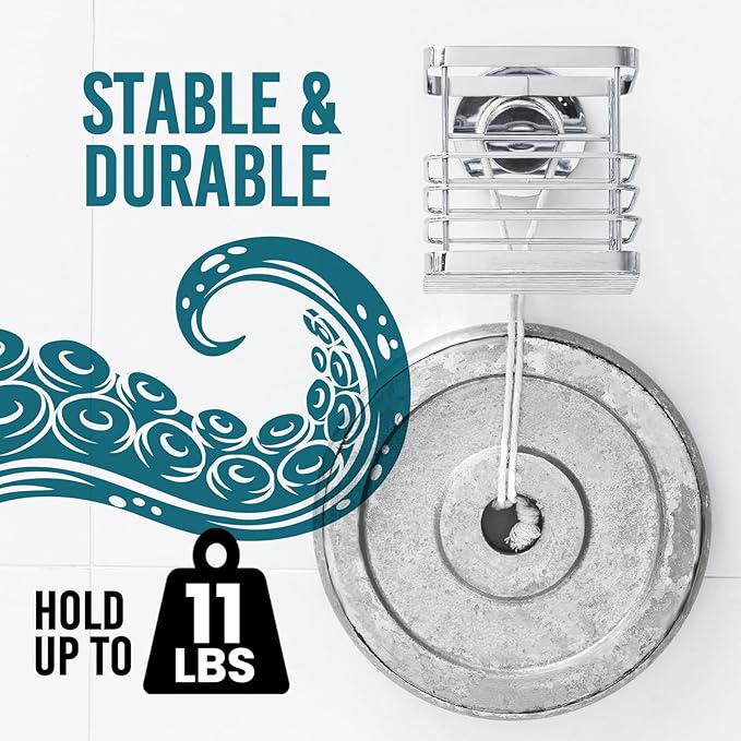 TAILI Patented Suction Cup Toothbrush Holder, Stainless Steel Anti-Puddling Shower Toothbrush Holder, No Drilling Removable Organizer for Bathroom Toothpaste, Razor, Kitchen and Office Items, Silver