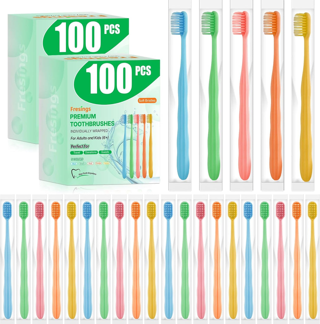200 Pack Premium Disposable Toothbrushes Bulk – Individually Wrapped Soft Bristle Toothbrushes for Travel, Hotel Guest, Donation, Kids, Adults – Single Use, Family & Emergency Hygiene