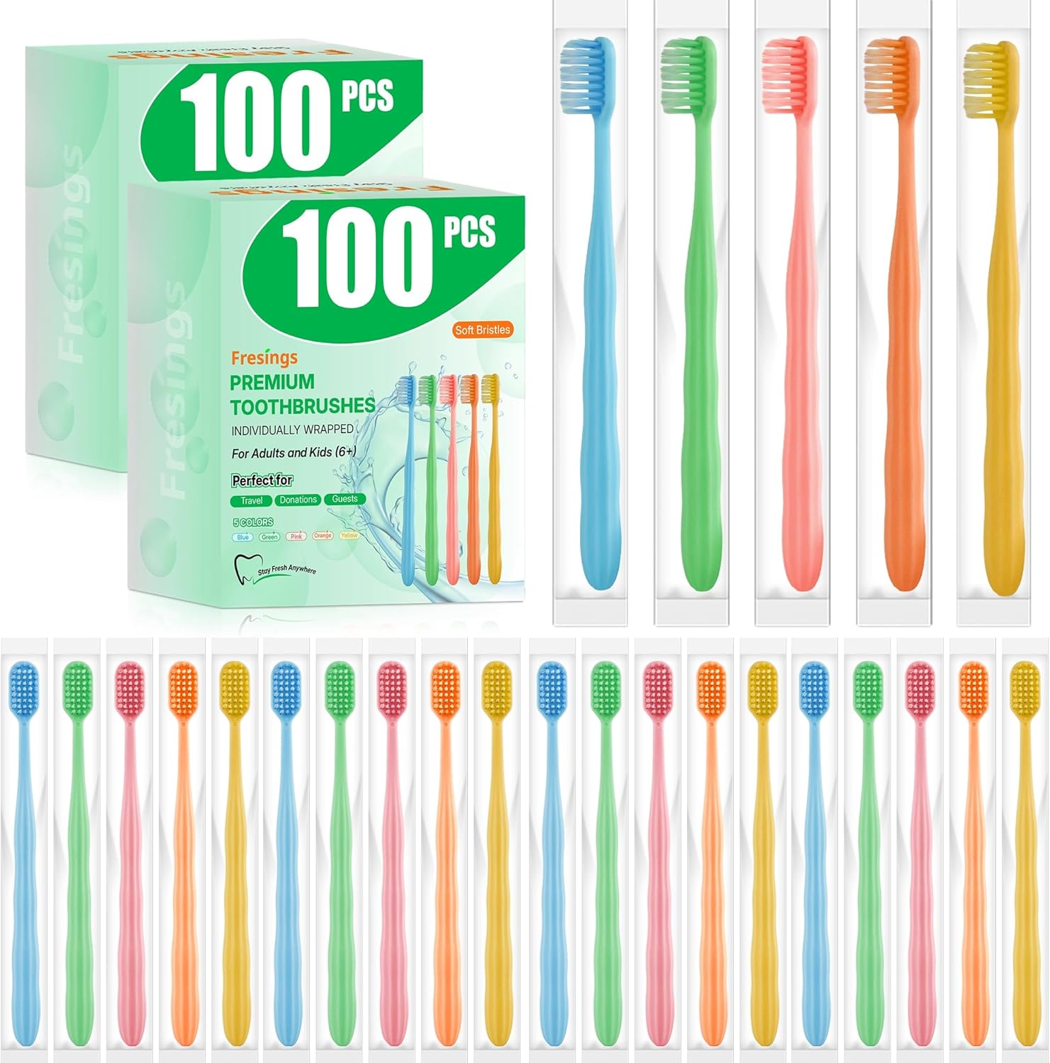 200 Pack Premium Disposable Toothbrushes Bulk – Individually Wrapped Soft Bristle Toothbrushes for Travel, Hotel Guest, Donation, Kids, Adults – Single Use, Family & Emergency Hygiene