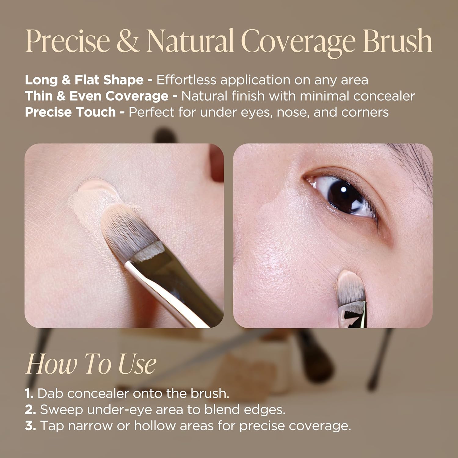 Piccasso 258 Concealer Brush – Angled Face Makeup Brush for Under Eye Concealer, Nose Contour, and Liquid Blush, Korean Synthetic Makeup Brush for Precise Coverage and Blending