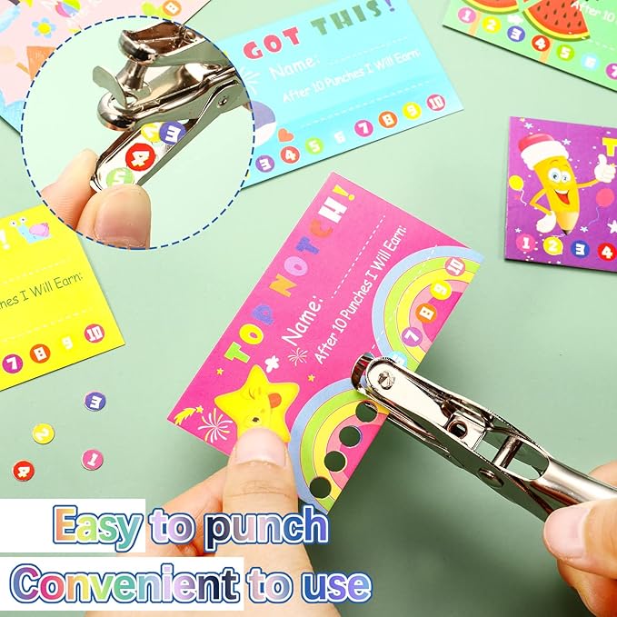 200 Pcs Behavior Punch Cards with Hole Puncher for Kids Incentive Reward Chart Loyalty Card for Classroom Student Teacher Business Kid Award Behavior 3.5 x 2 Inch, 10 Styles(Bright Style)