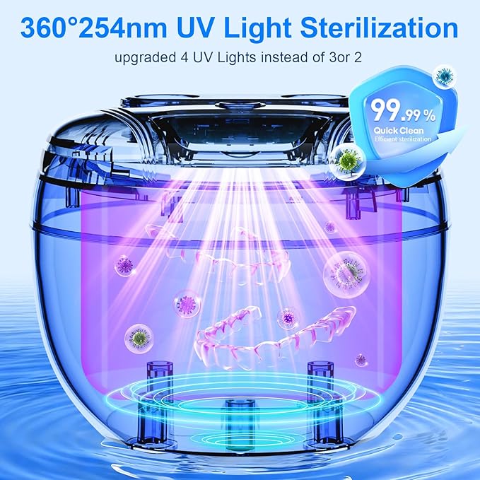 Ultrasonic Retainer Cleaner, 45kHz Retainer Cleaner Machine for Denture Cleaning Pod for Mouth Guards|Aligners|Braces|Toothbrush Heads|Jewelry, 200ML Dental Cleaning Pod with 4 Modes & Digital Timer
