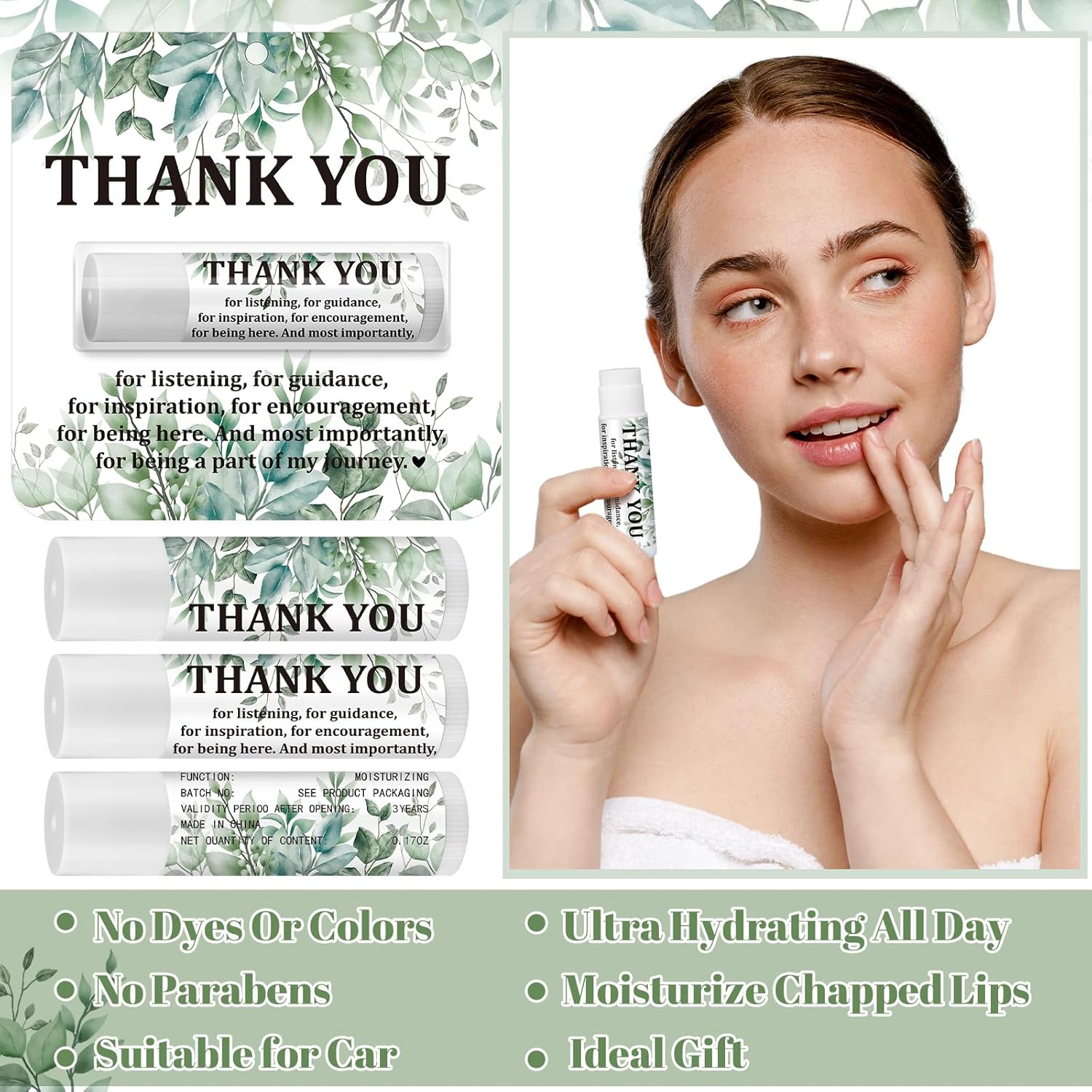 30 Pack Christmas Employee Appreciation Gift Lip Balms Bulk Staff Teacher Team Volunteer Thank You Gift Thanksgiving Christmas Appreciation Party Favor for Women Men(Leaf,Green White)