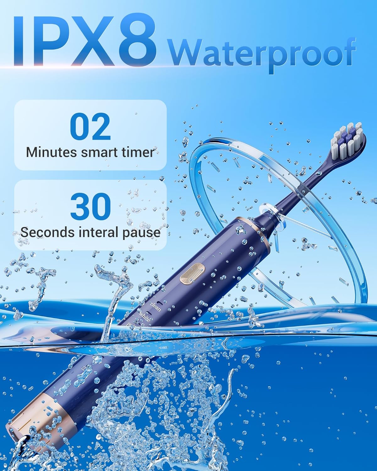 Blue & Pink Electric Toothbrush for Adults, USB Rechargeable Sonic Toothbrush with 12 Brush Heads, Smart Timer, 6 Modes, 2-Hour Fast Charge Last 30 Days