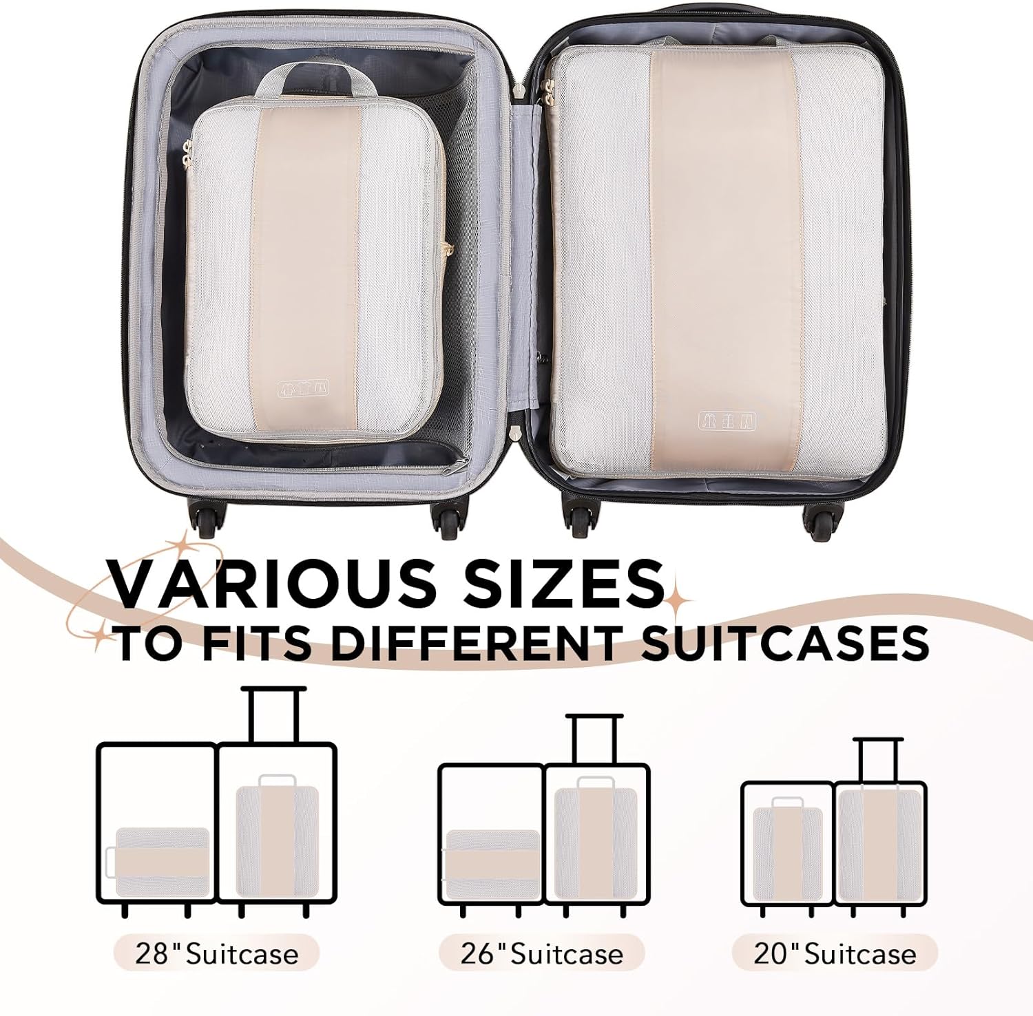 2 Set Compression Packing Cubes for Travel Essentials,Compressible Expandable Packing Cubes for Suitcase,OlarHike Luggage Organizer Bags for Travel,Handy Helper for Organizing Clothes(Beige)