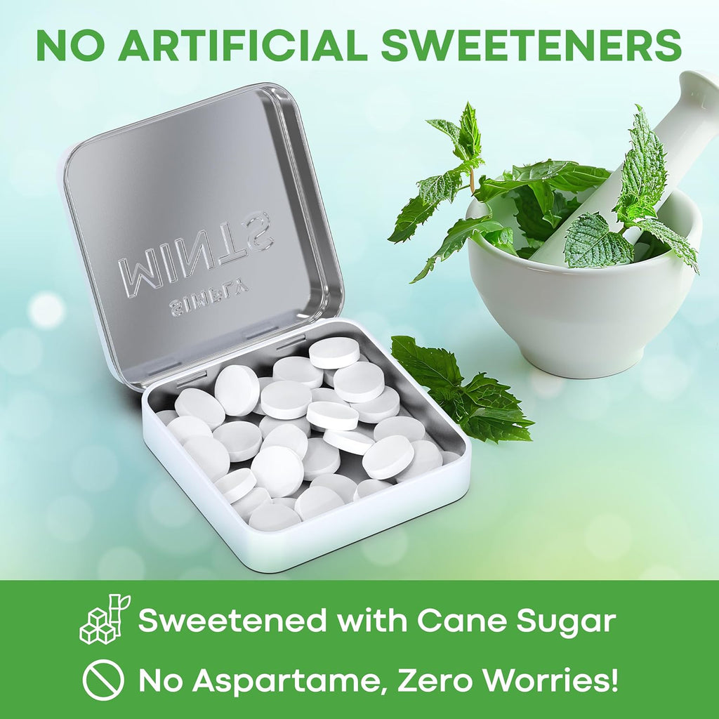 SIMPLY Mints | Peppermint Breath Mints | Pack of Six (180 Pieces Total) | Breath Freshening + Aspartame-Free + Vegan + non-GMO