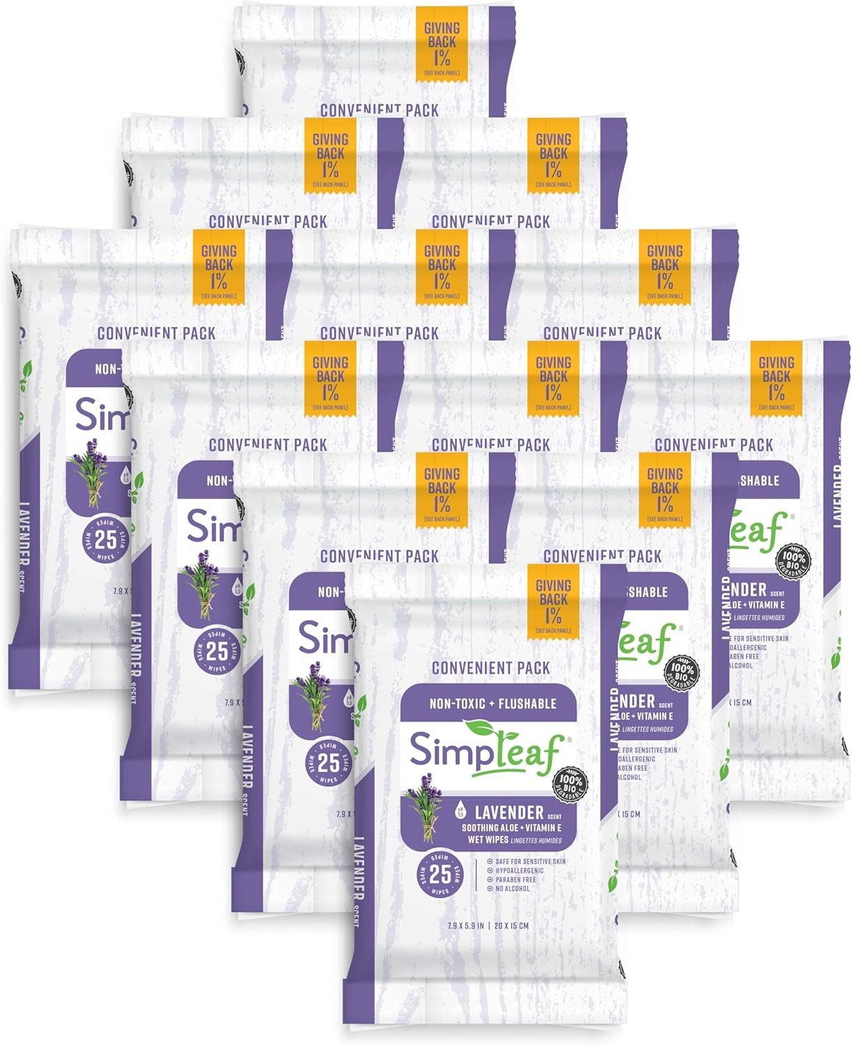 Simpleaf Flushable Wet Wipes Aloe Vera| Eco-Friendly, Paraben & Alcohol Free | Hypoallergenic & Safe for Sensitive Skin | Soothing Aloe Formula | (16 x 25 Counts Convenient Pack) 400 Counts Total