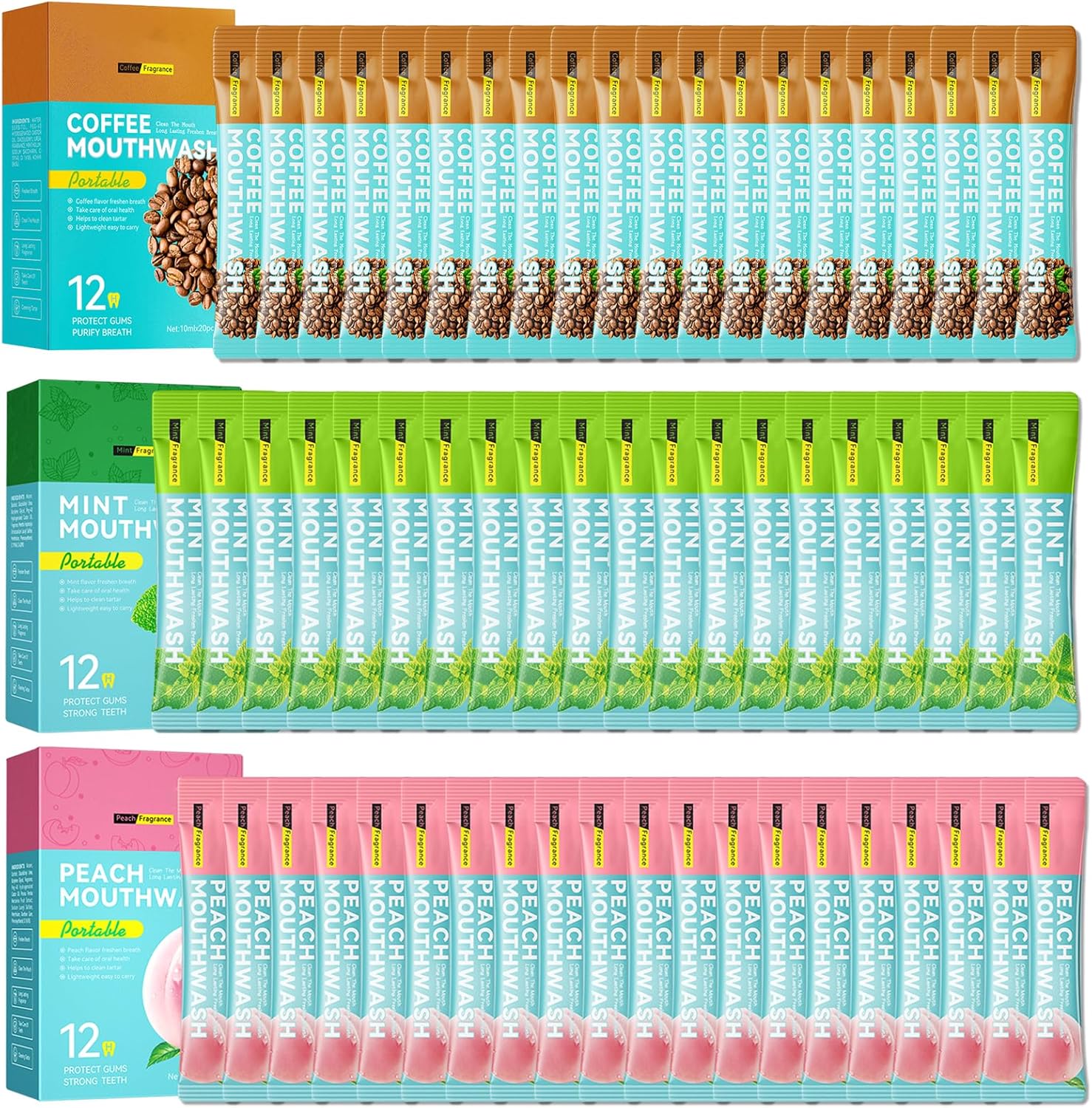 Travel Size Mouthwash,Mini Mouthwash Travel Size Bulk Portable Mouth Wash Set,Individual Small Travel Mouth Wash Packets for Fresh Breath(Pack of 60) I