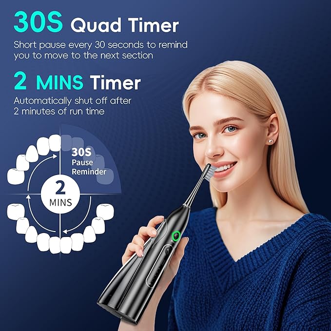 Electric Toothbrush with Water Flosser, 3 Sonic Modes, 5 Flossing Speeds with 3 Brushes + 1 Nozzle, Portable Flossing Toothbrush Combo for Adults Teeth Cleaning Kit for Plaque Removal,Black