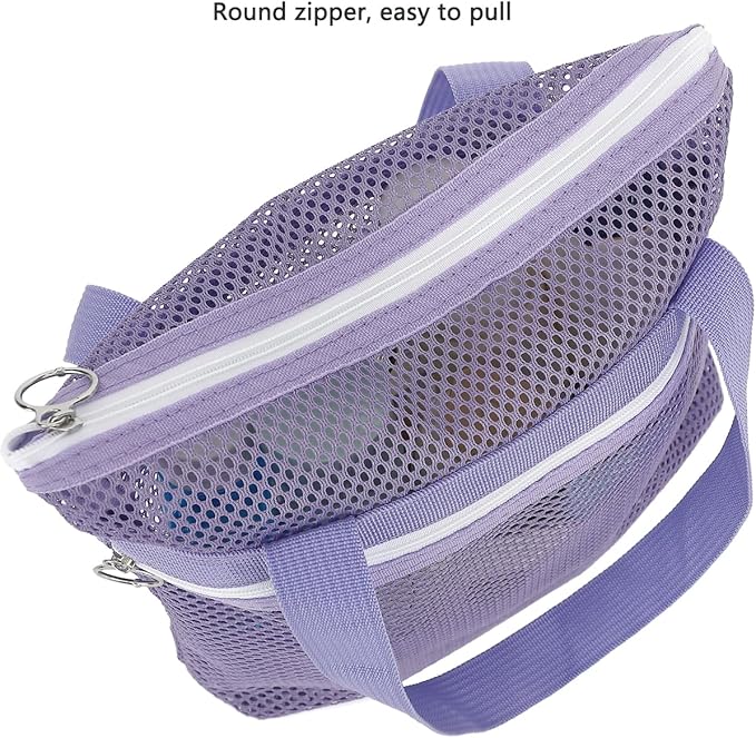 Mesh Shower Caddy Portable Shower Bag for Travel, Gym, Camping – Quick-Dry Hanging Toiletry Organizer with Zipper Pockets for Bathroom Essentials,Purple