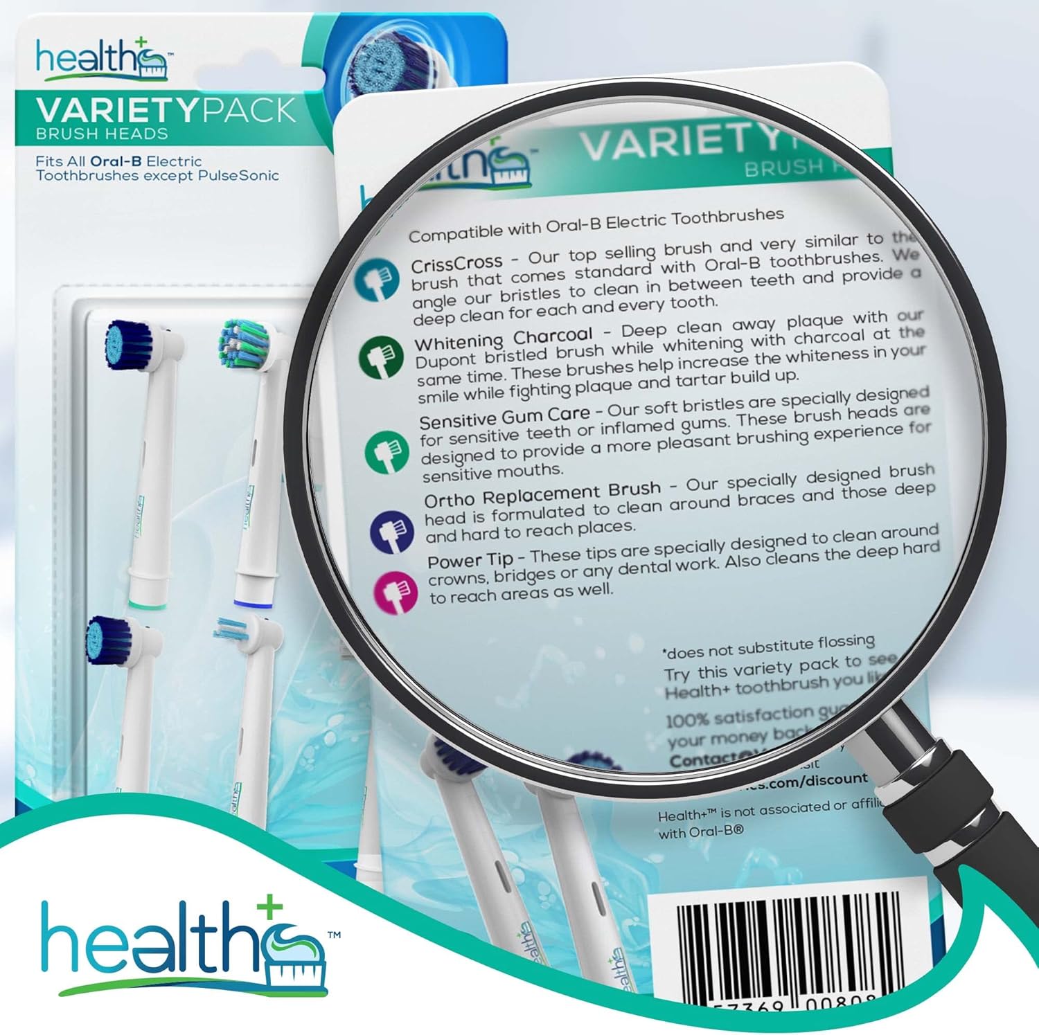 Compatible Oral-B Replacement Brush Heads - Variety 6-Pack Generic | Electric Toothbrush Heads with Dupont Bristles | Sensitive, Ortho, Powertip, Whitening, and Normal Brush Heads