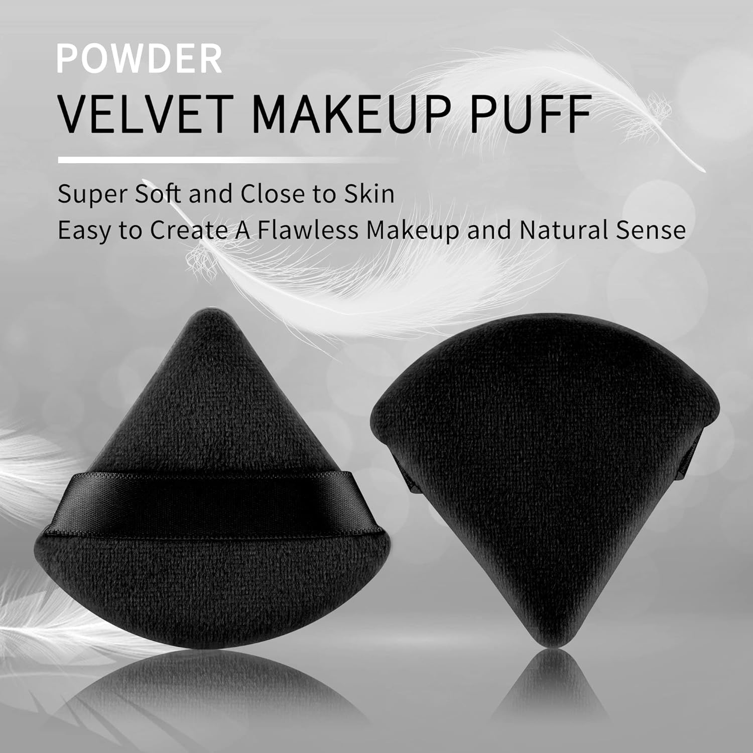 2 Pcs EVAOUXIU Triangle Powder Puff for Face Powder, Soft Plush Setting Powder Puff, Velour Cosmetic Foundation Blender Sponge Beauty Makeup Tools (Black)