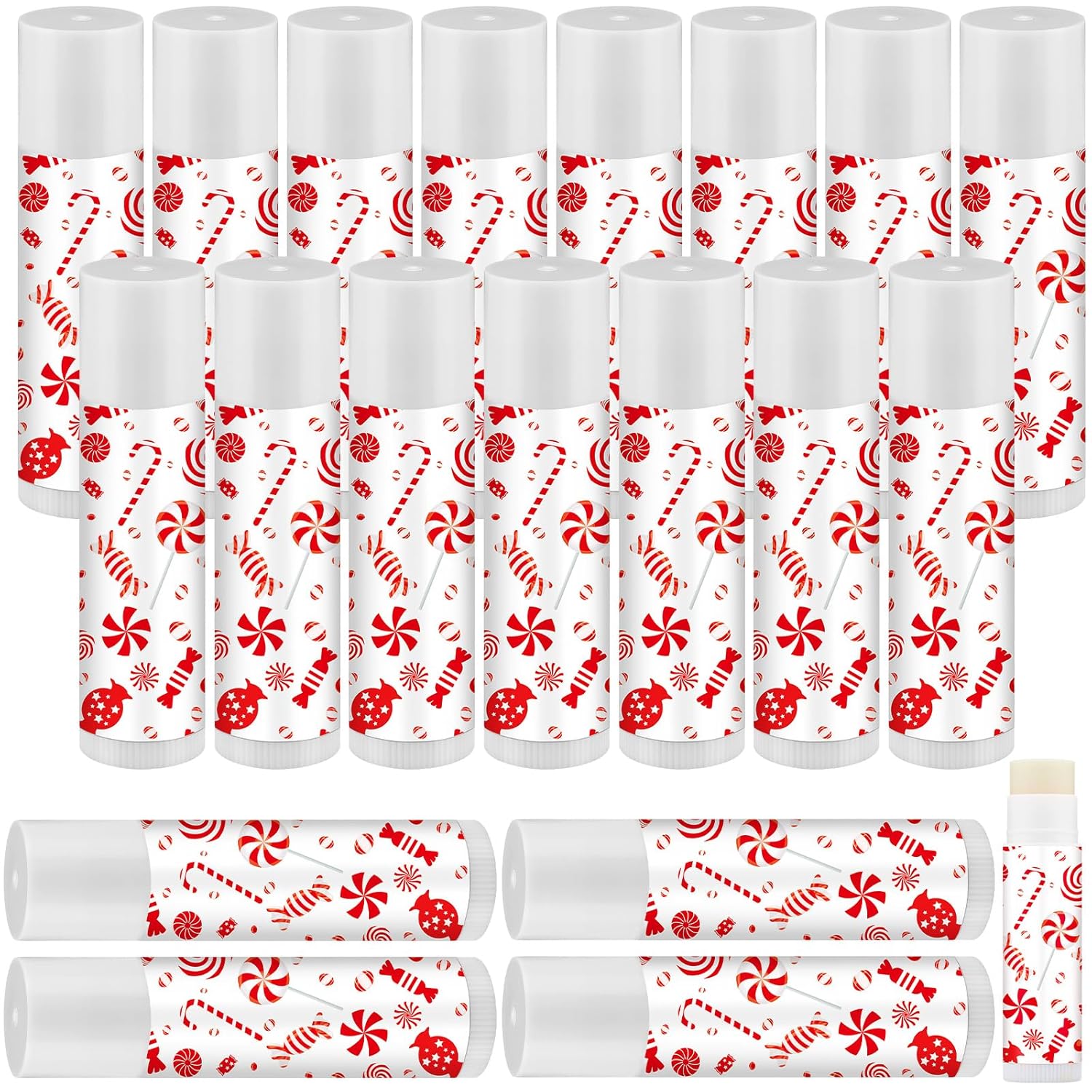 15 Pack Christmas Lip Balms Bulk Christmas Candy Peppermint Cane Scented Holiday Flavor Lip Balm Gifts Xmas Party Gifts Bulk Xmas Items Stocking Stuffers for Women Men Staff Employee (Lollipop 2)