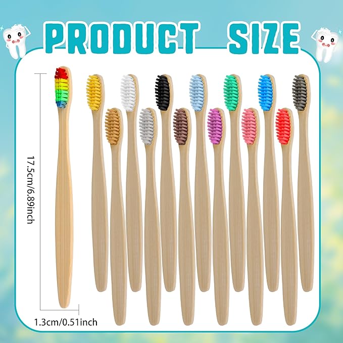 140 Pcs Bamboo Toothbrushes Wooden Individually Wrapped Colorful Toothbrushes Bulk for Adults Hotels Inns Home Use Travel Business Trips, 14 Colors