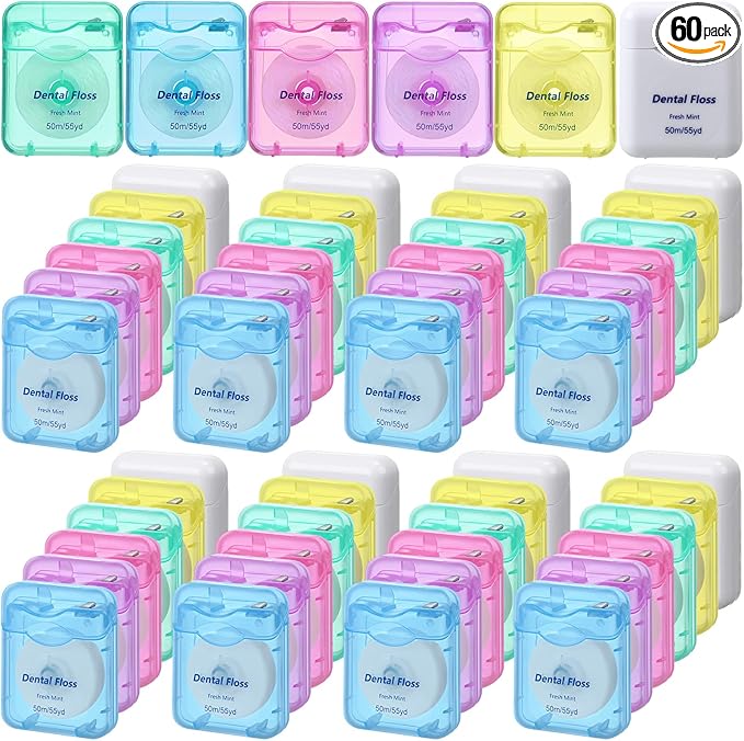 Mimorou 60 Pack Dental Floss Bulk Mint Flavored 50m Each Travel Dental Floss Oral Care for Teeth and Gum Protection(Multicolor)