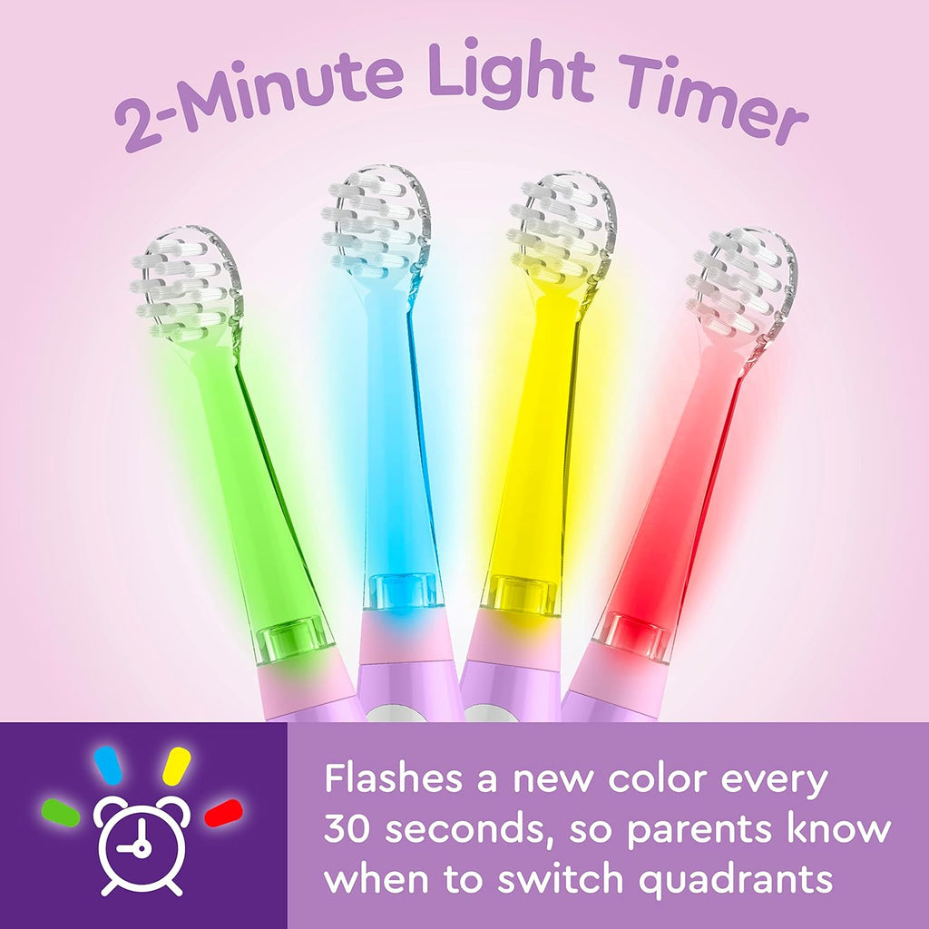 Brusheez Little Toddlers’ Sonic Toothbrush - Safe & Gentle Toothbrush for Ages 1-3 with Built-in, Light-Up 2-Minute Timer, Extra Brush Head, & Storage Base for First-Time Brushers (Lucky The Unicorn)
