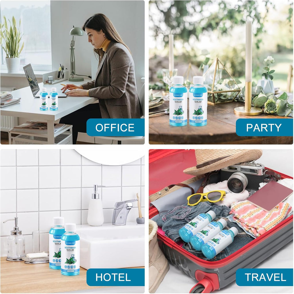100 pcs Travel Size Mouthwash Bulk, 80ml/2.7fl oz, Fresh Mint Portable Mini Mouthwash Individual Bottles for Travel Toiletry Kits