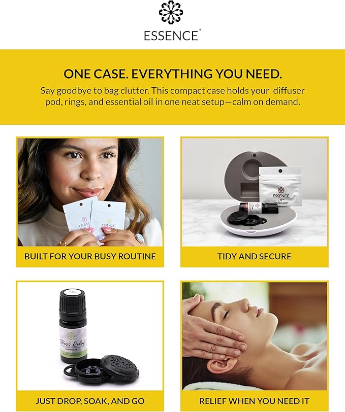 Essence Pearl Travel Case - Wearable Aromatherapy Kit with Nasal Diffuser Rings, Soaking Bay, and 5mL Essential Oil – Portable Wellness Gift Set for On?The?Go Self Care