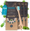 Brushee - 12 Pack Bamboo Toothbrushes Kit - 3-in-1 Travel Toothbrush with Flosser - Soft Eco-Friendly Disposable Toothbrushes with Toothpaste Fresh Mint Flavored - Individually Wrapped for Travel