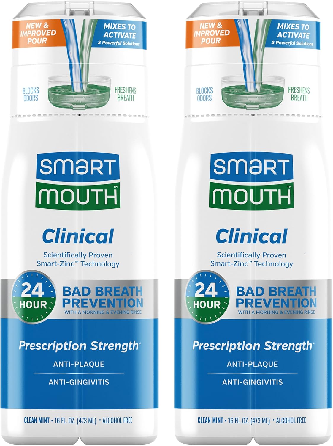 SmartMouth DDS Activated Clinical Mouthwash - Adult Mouthwash for Fresh Breath - for Gum Health, Gingivitis & More - Clean Mint Flavor, 16 fl oz (2 Pack)