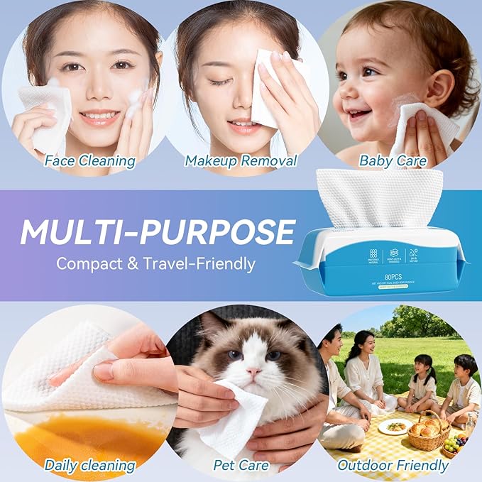 Face Towels, Disposable Biodegradable Clean Facial Towelette for Sensitive Skin, Lint- free Face Cloths for Makeup Remover, Ultra Soft Dry Wipes, Skincare Women Cleansing 480 Count (6 Packs)
