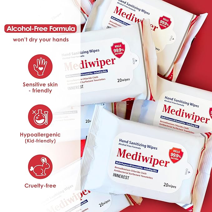 Mediwiper 80Count, Alcohol-Free Sanitizing Wipes, Antibacterial Wet Wipe, Travel Hand Sanitizer (80 Count)