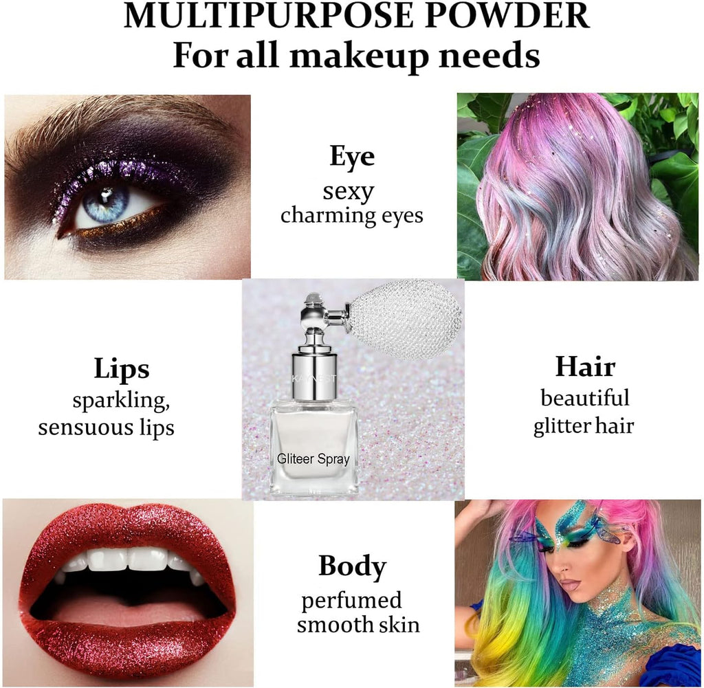 Shimmering Spray Powder Sparkle Powder, Body Glitter Face High Gloss Spray Highlighter Loose Makeup for Women Hair Nails Makeup (7#Pearl White)