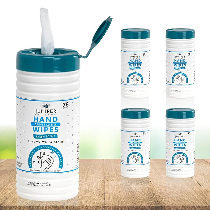 4 Pack Hand Sanitizing Wipes, 300 Count Canister Disposable Hand Sanitizer Wipes, Fresh Scent, Lint Free & Durable