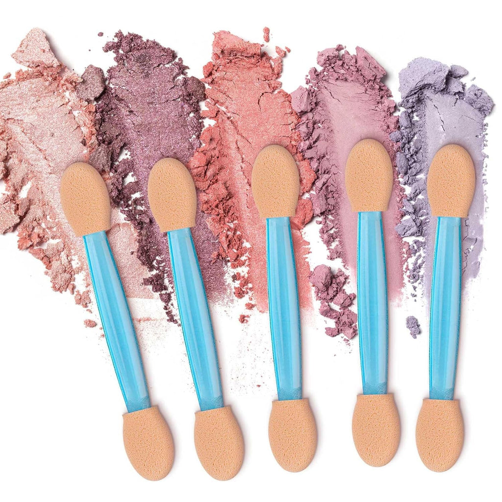 150 Eye Shadow Applicator Disposable Foam Makeup Brush Sponge Tipped Oval Eyeshadow Applicators Dual Sides with Container, Blue